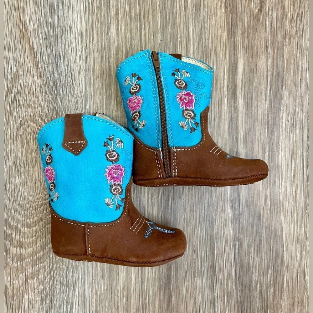 Cowpokes Little Cowpokes Square Toe Baby Western Boots Turquoise Brown Size 1